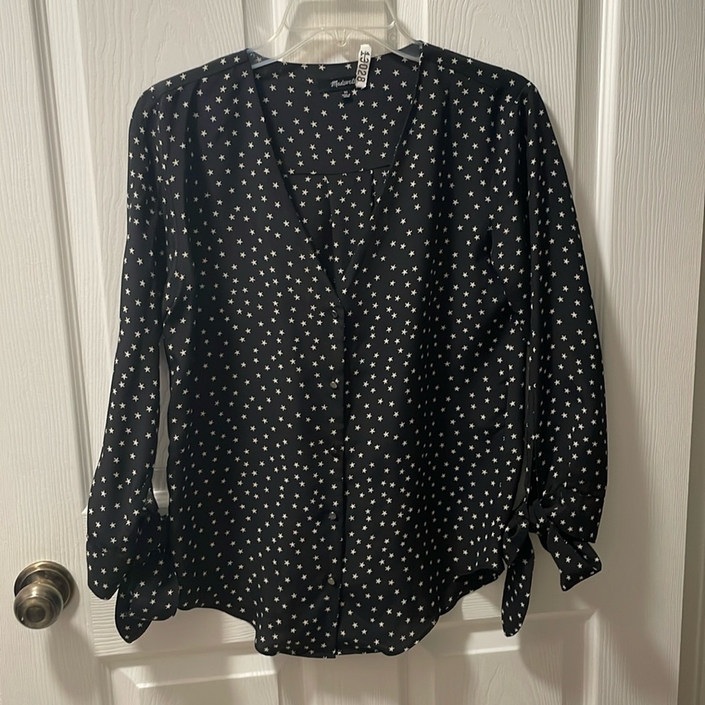 Madewell black starry silk blouse